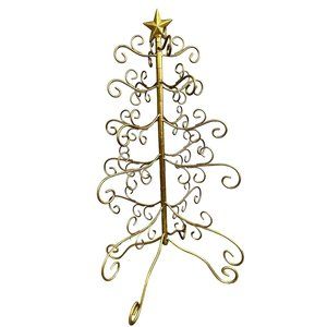 Ornament Tree Gold Metal Folding Christmas Decoration Top Star on Stand
